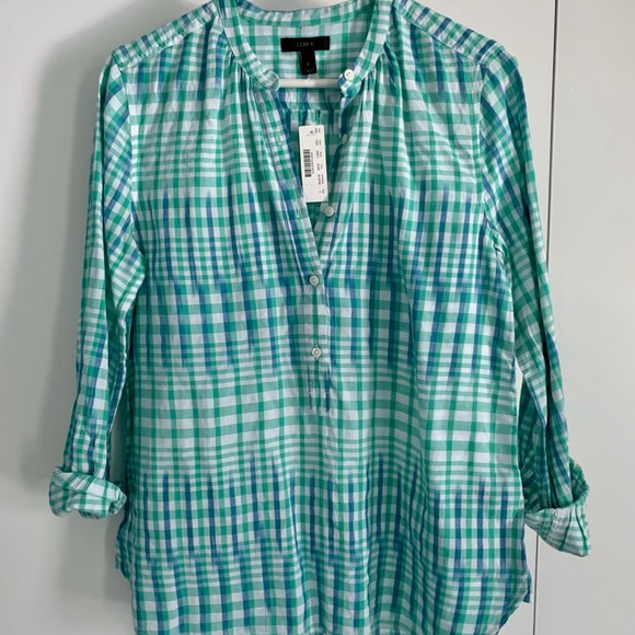J Crew's Gingham Ikat Popover Shirt Size 2 (NWT) - Picture 3 of 7